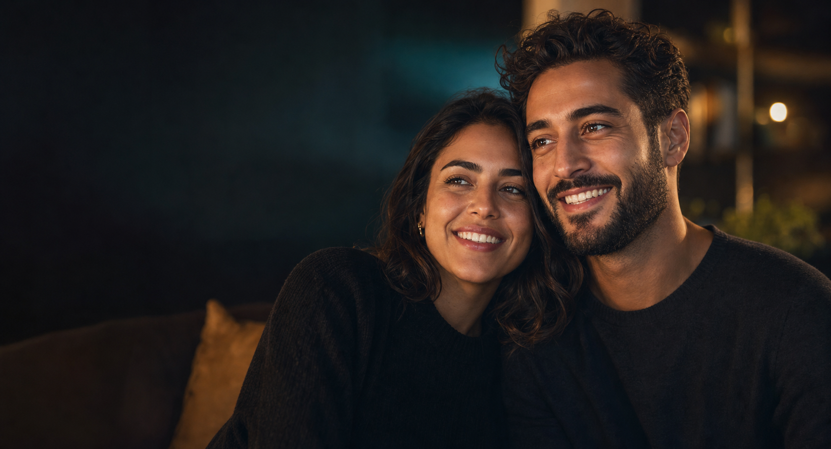 Smiling couple sitting together